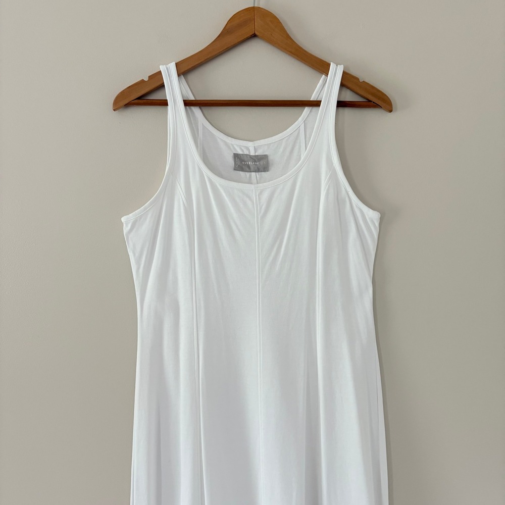 Everlane Cotton Midi Dress L White Tank Scoop Neck Seam Detail Sleeveless - Picture 8 of 10